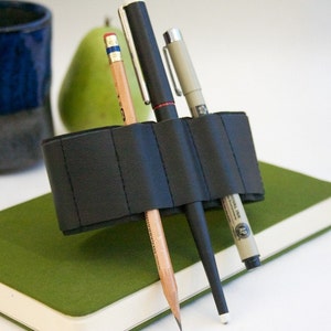 Journal Bandolier // black leather // a better pencil case, journal pen holder, book strap, pen loop, pencil roll, pen bandolier image 3