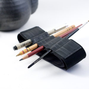 Adjustable Bandolier // reclaimed rubber // a better pencil case, journal pen holder, book strap, pen loop, pencil roll, pen bandolier image 4