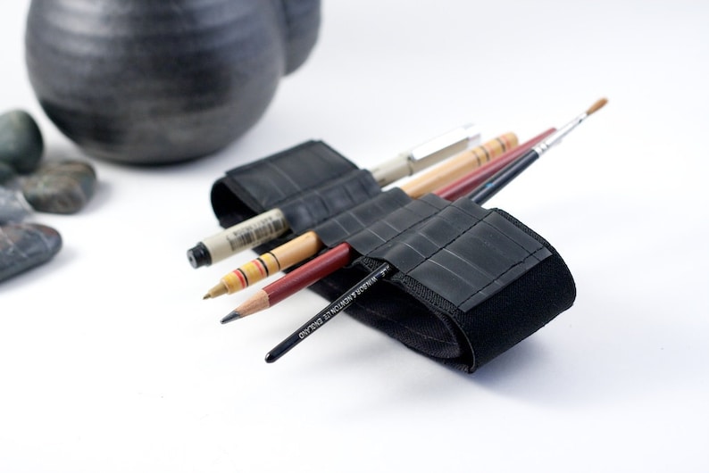 Adjustable Bandolier // reclaimed rubber // a better pencil case, journal pen holder, book strap, pen loop, pencil roll, pen bandolier image 4