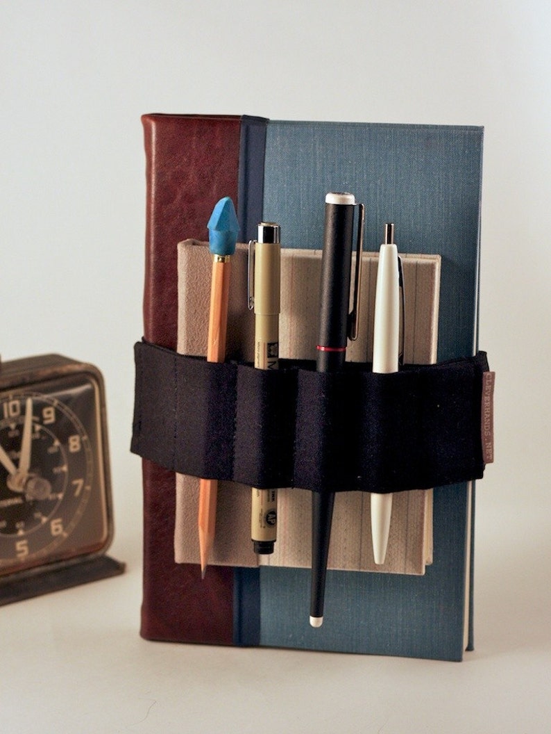 Adjustable Bandolier // black // a better pencil case, journal pen holder, book strap, pen loop, pencil roll, pen bandolier image 2