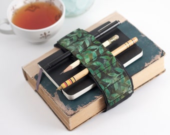 Adjustable Bandolier // batik vines // (a better pencil case, journal pen holder, book strap, pen loop, pencil roll, pen bandolier)