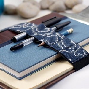 Large Journal Bandolier // blue tempest // (a better pencil case, journal pen holder, book strap, pen loop, pencil roll, pen bandolier)