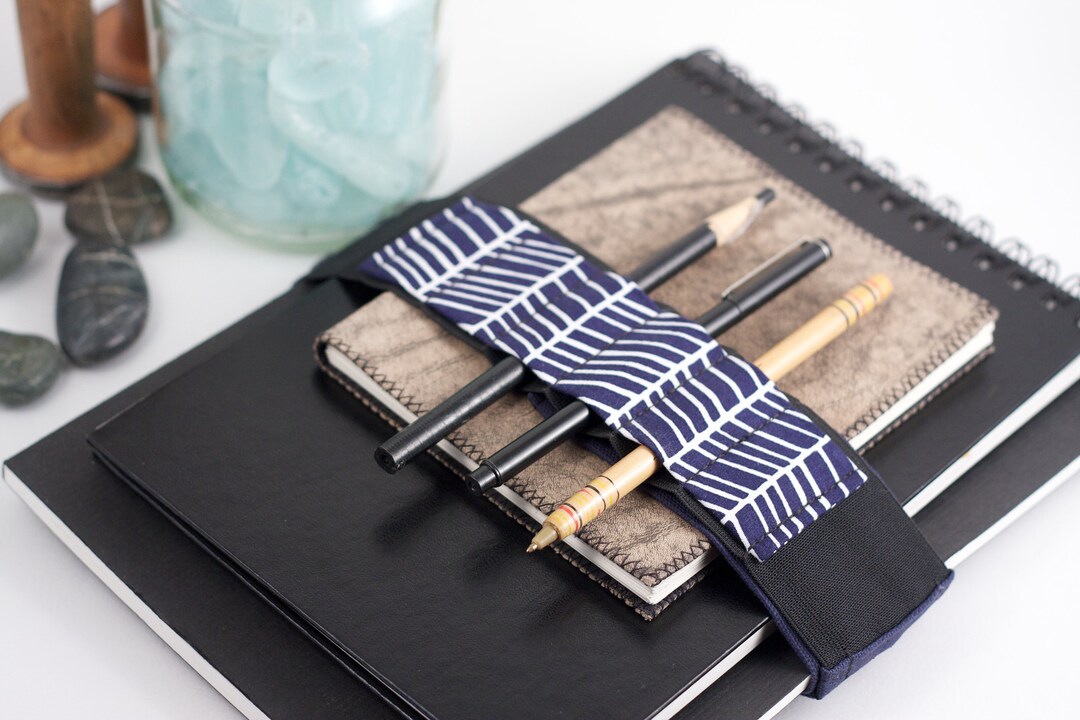 Adjustable Journal Bandolier: Cobalt Lattice Cotton Canvas Pen Holder ...