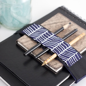 Adjustable Bandolier // Cobalt Lattice // (a better pencil case, journal pen holder, book strap, pen loop, pencil roll, pen bandolier)
