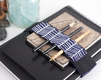 Adjustable Bandolier // Cobalt Lattice // (a better pencil case, journal pen holder, book strap, pen loop, pencil roll, pen bandolier)