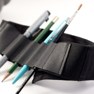 Adjustable Bandolier // black leather // a better pencil case, journal pen holder, book strap, pen loop, pencil roll, pen bandolier image 3