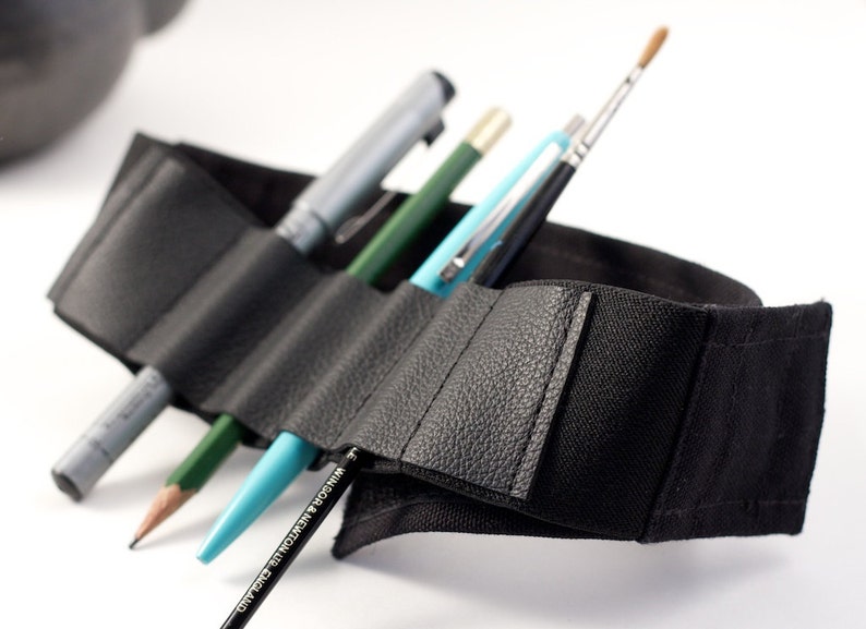 Adjustable Bandolier // black leather // a better pencil case, journal pen holder, book strap, pen loop, pencil roll, pen bandolier image 3