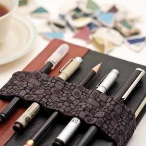 Journal Bandolier // grey pods // a better pencil case, journal pen holder, book strap, pen loop, pencil roll, pen bandolier image 1