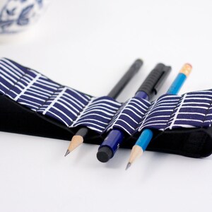 Large Journal Bandolier // cobalt lattice // a better pencil case, journal pen holder, book strap, pen loop, pencil roll, pen bandolier image 4