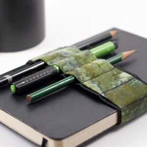 Journal Bandolier // moss // a better pencil case, journal pen holder, book strap, pen loop, pencil roll, pen bandolier image 2