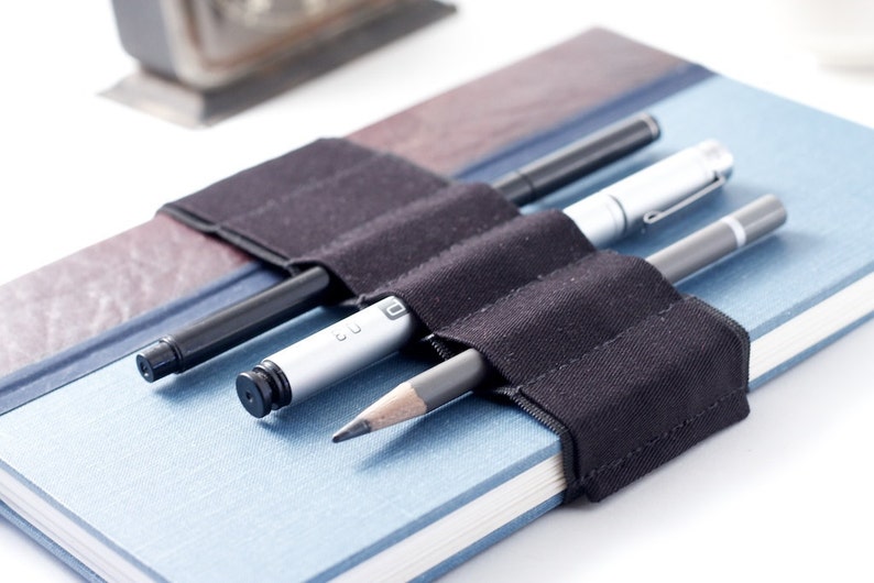 Journal Bandolier // basic black // a better pencil case, journal pen holder, book strap, pen loop, pencil roll, pen bandolier image 2