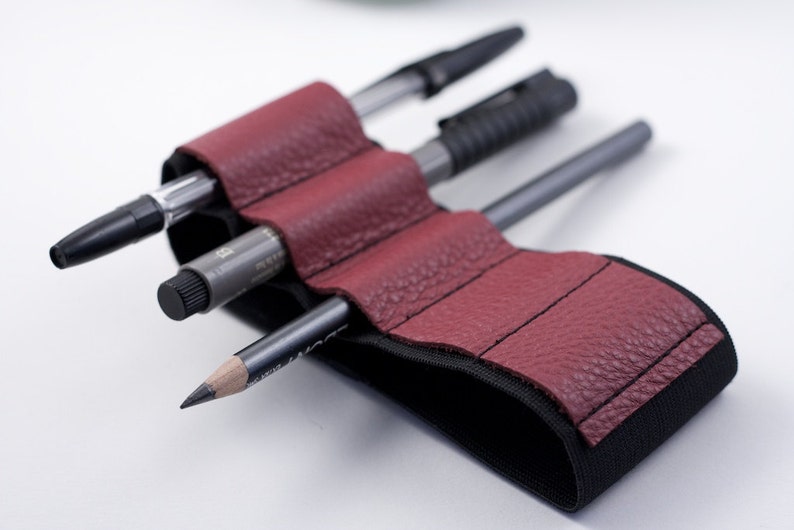 Journal Bandolier // red leather // a better pencil case, journal pen holder, book strap, pen loop, pencil roll, pen bandolier image 4