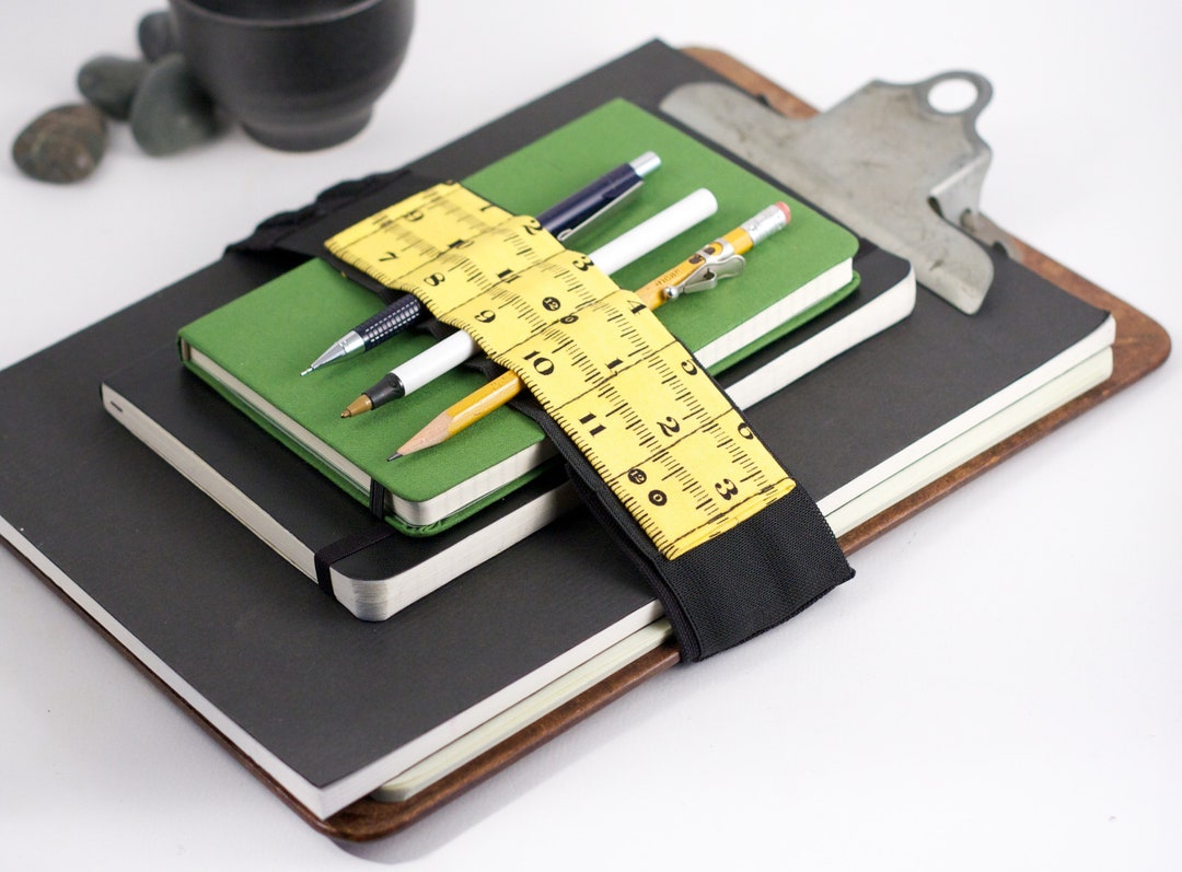 Adjustable Journal Bandolier: Yellow Ruler Design, Pen & Pencil Holder ...