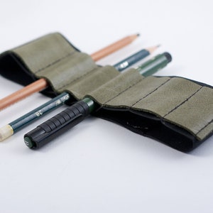 Journal Bandolier Large // olive leather // a better pencil case, journal pen holder, book strap, pen loop, pencil roll, pen bandolier image 4