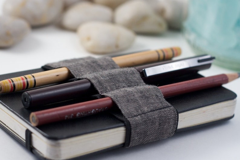 Mini Bandolier // dark linen // a better pencil case, journal pen holder, book strap, pen loop, pencil roll, pen bandolier image 3