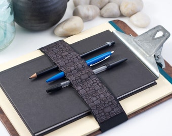 Large Journal Bandolier // grey pods // (a better pencil case, journal pen holder, book strap, pen loop, pencil roll, pen bandolier)