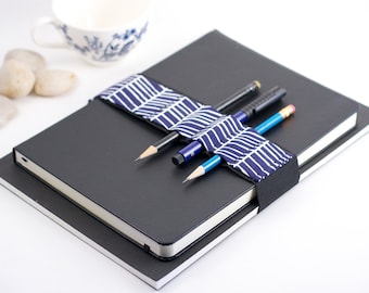 Large Journal Bandolier // cobalt lattice // (a better pencil case, journal pen holder, book strap, pen loop, pencil roll, pen bandolier)