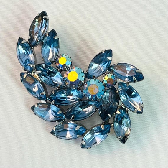 Vintage Blue Floral Brooch 1950 Stunning Beautiful Statement Vintage Midcentury Circa 1950s  main image 2