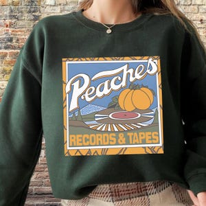 Peaches Records & Tapes Sweatshirt, Retro Vinyl Music Crewneck, Vintage 70s Album Graphic Pullover, Record Store Music Lover Gift Shirt