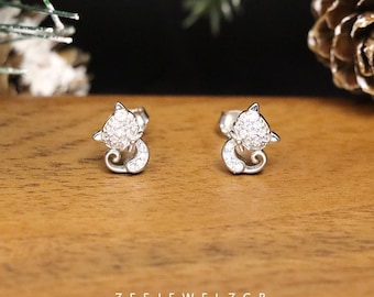 Pendientes de gato caprichosos - Plata de ley S925 con un adorable diseño animal, delicados y dulces pendientes para mujeres y niñas.