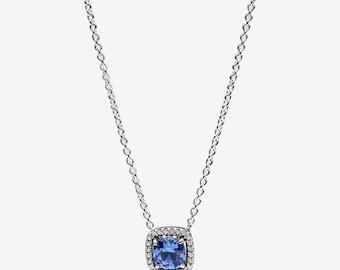 pandora sparkling square blue halo pendant necklace 45cm