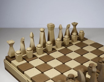 3D-geprint modern schaakspel, minimalistische geometrische stukken
