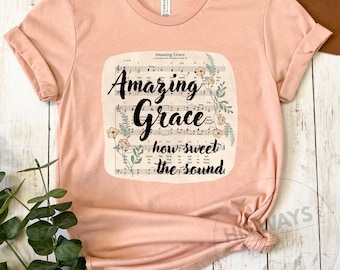 Christelijk shirt Amazing Grace Hymn Lyric, comfy bella + canvas T-shirt
