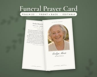 Modello di biglietto di preghiera funebre, biglietto di preghiera commemorativo modificabile, santino formato portafoglio, Salmo 23, stampabile in memoria del defunto, Word