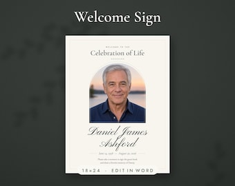 Funeral Welcome Sign Template, Celebration of Life Welcome Sign 18x24 with Photo, Editable Memorial Sign, Word & PDF, Sage