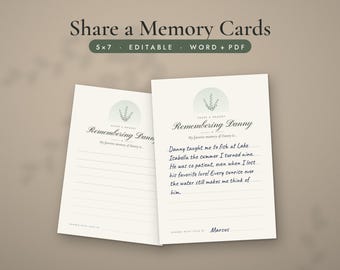 Share a Memory Cards Template, Editable Funeral Memory Card 5x7, Memory Jar Cards, Celebration of Life Guest Card, Word & PDF
