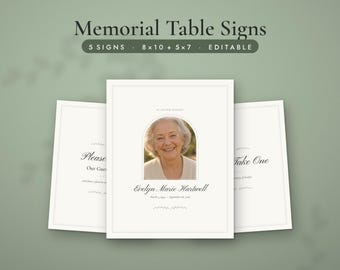 Set di cartelli commemorativi per tavolo, cartelli funebri stampabili, in ricordo di una persona cara, libro degli ospiti, prendine uno, tavolo dei ricordi, modificabile