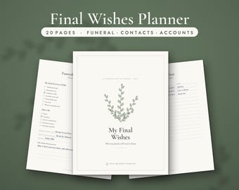 Final Wishes Planner Printable, End of Life Planner, Funeral Planning Binder, Death Binder, Legacy Planner, Editable Word & PDF