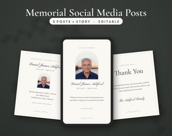 Memorial Social Media Post Template, Death Announcement Instagram Facebook, Funeral Service Details Post, Editable PowerPoint