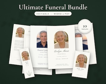 Pacchetto di modelli per funerali, programma, necrologio, presentazione commemorativa, libro degli ospiti, santino, segnalibro, cartelli, invito, salvia