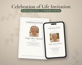 Invito per la celebrazione della vita, invito funebre modificabile 5x7 e invito telefonico, annuncio del servizio commemorativo, salvia