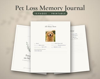 Pet Loss Journal Printable, Dog Memorial Journal, Cat Loss Gift, Pet Sympathy Gift, Pet Grief Workbook, Rainbow Bridge PDF