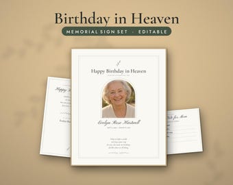 Happy Birthday in Heaven Sign, Birthday in Heaven Poem, Memorial Birthday Printable, Mom Dad Remembrance Sign, Editable Word