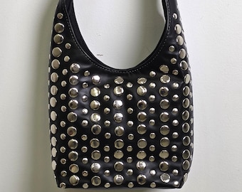 Bolso Hobo Negro con Tachuelas: Bolso Tote de Cuero Boho Western Hecho a Mano