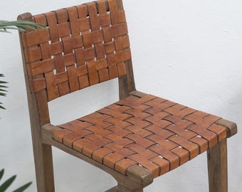 Rustic Moroccan Chair – Genuine Leather & Wood, Artisan Handcrafted