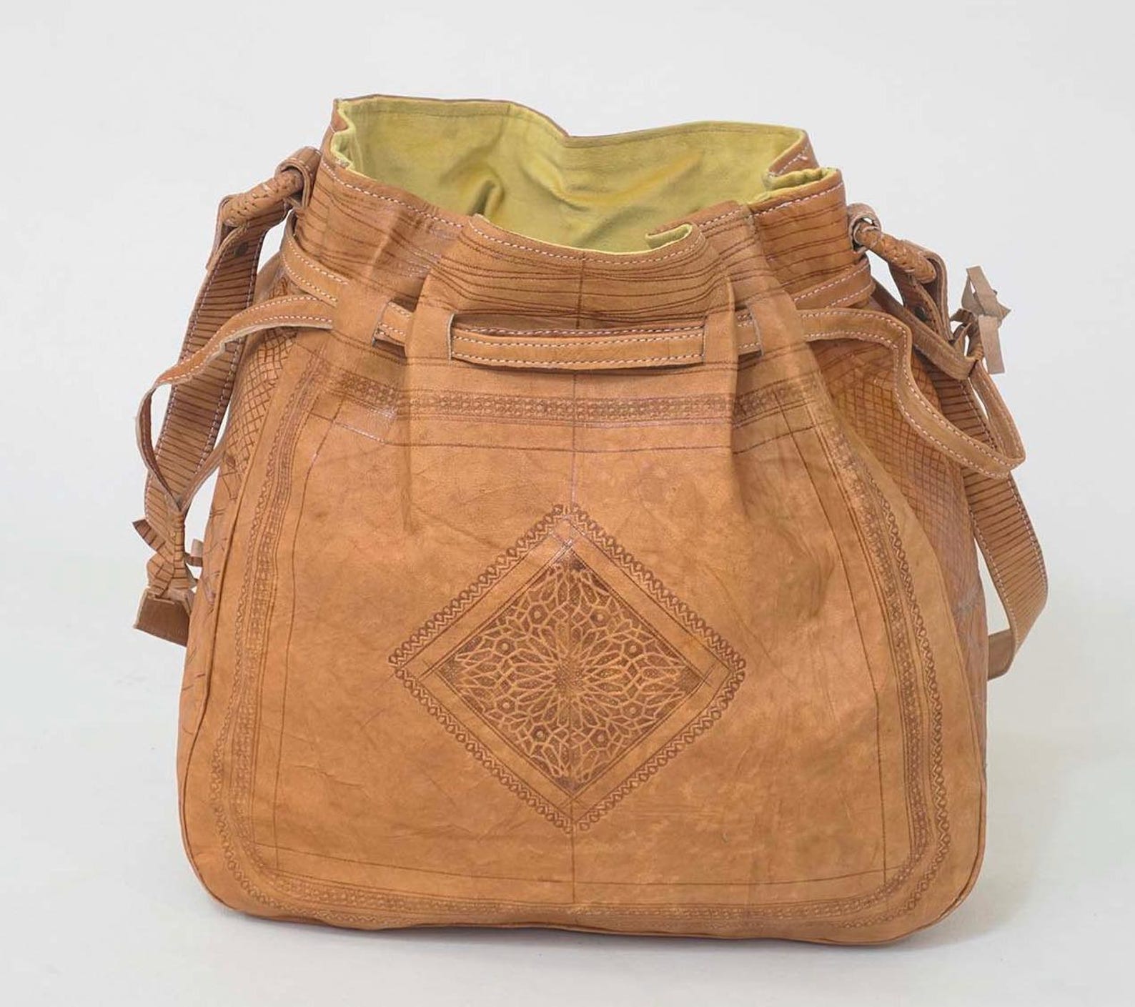 Handmade Moroccan Leather Shoulder Bag - Boho Bucket Crossbody Purse — view 3