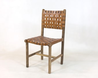 Handcrafted Moroccan Leather Chair: Brown Leather & Wood