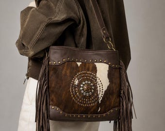 Leather Fringe Crossbody Bag, Handmade Boho Western Bag