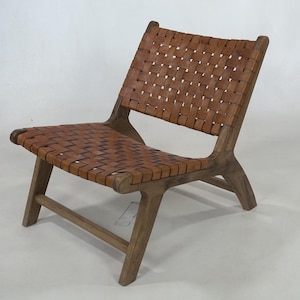 Handmade Moroccan Leather Chair, Brown Accent Chair with Wooden Frame, Boho Lounge Chair – Artisan Living Room Furniture