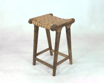 Handcrafted Moroccan Leather Chair: Light Brown Leather & Wood