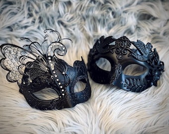 Black Masquerade Mask Set, Rhinestone Women's, Men's - Etsy