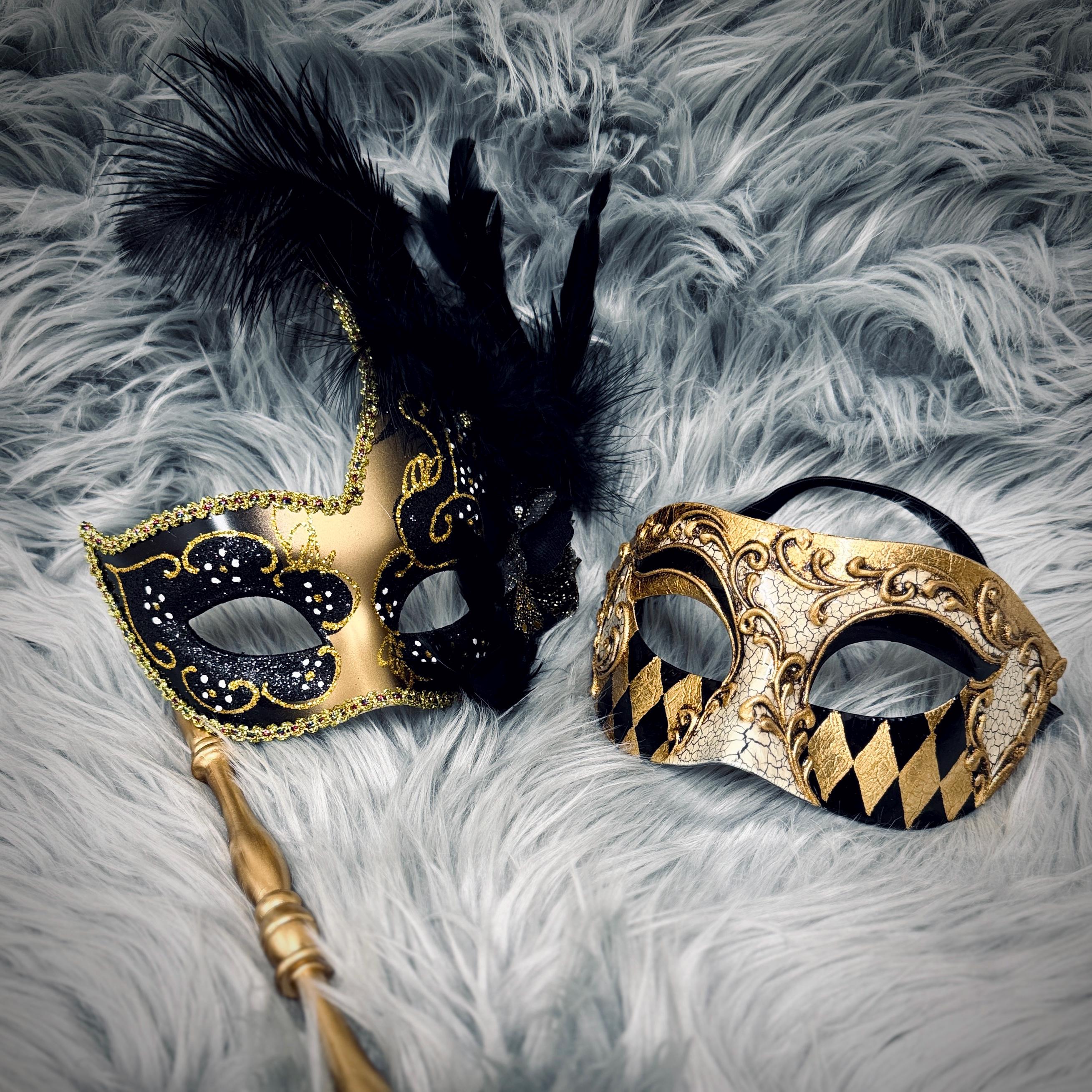Black & Gold Men or Women Masquerade Masks , Men's Venetian Eye Masks ...