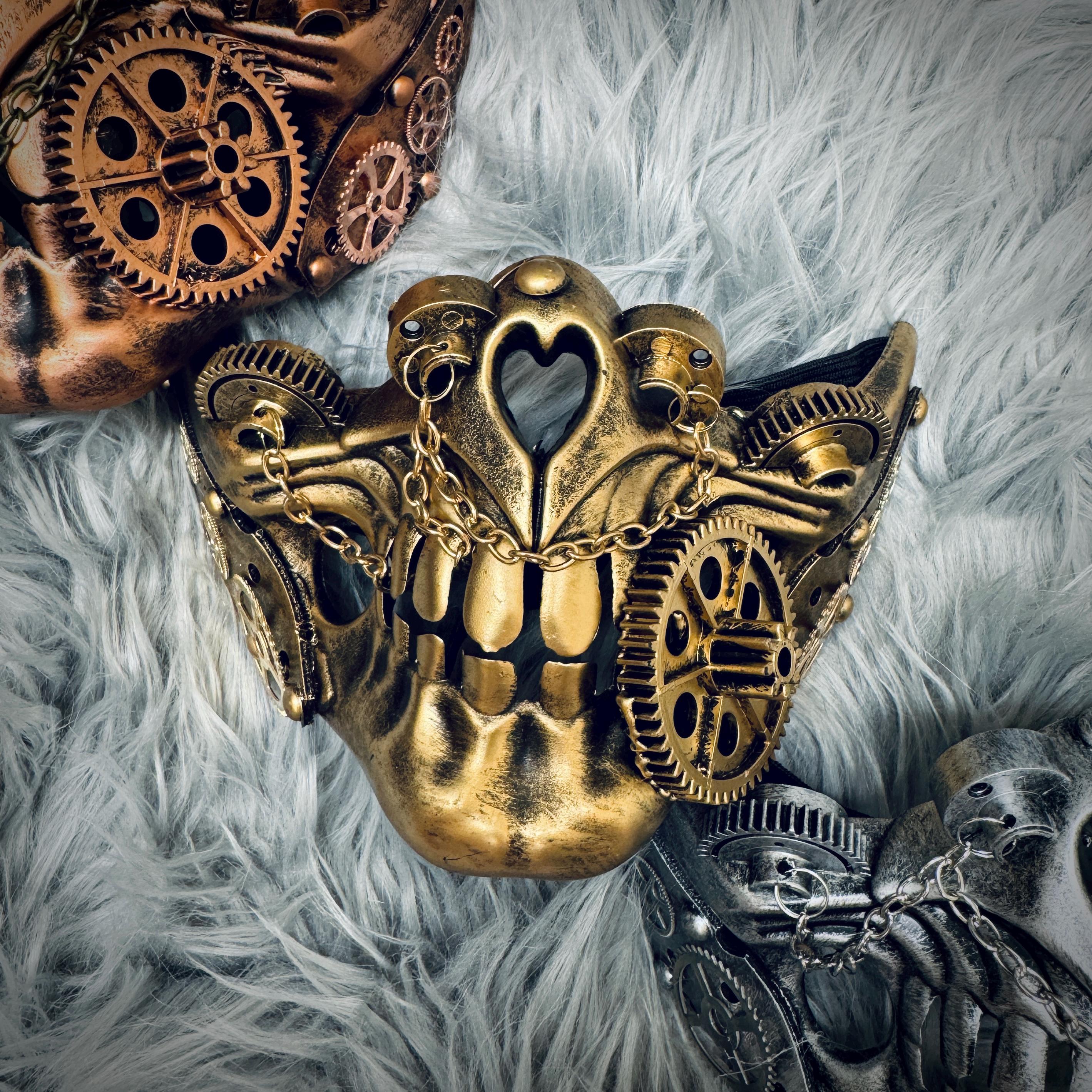 Steampunk Half Mask: Metallic Gears, Chains - Halloween Masquerade ...