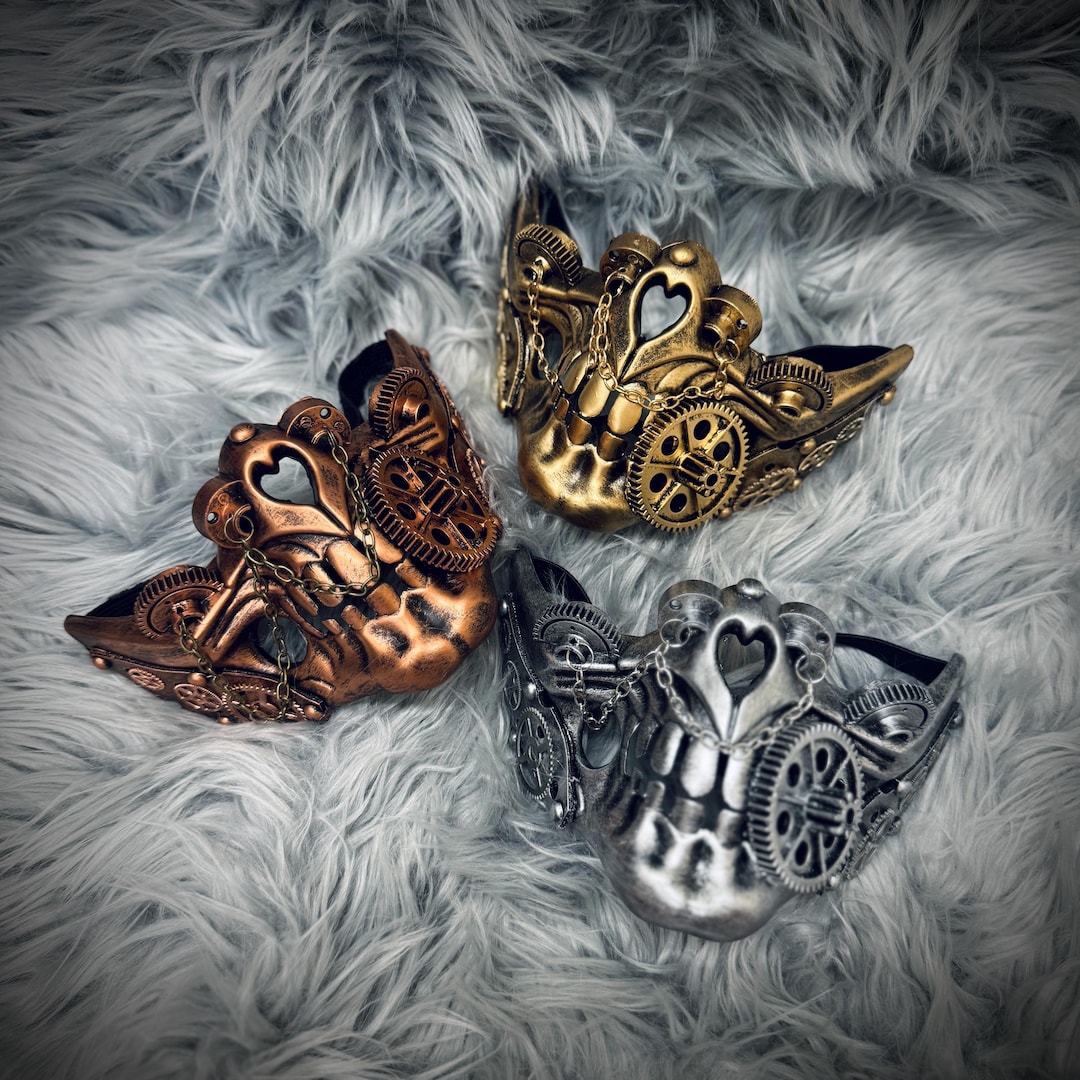 Steampunk Half Mask: Metallic Gears, Chains - Halloween Masquerade ...