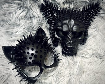 Máscaras Steampunk con pinchos para disfraz de Halloween: Gato y Lobo