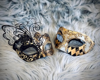 Guldfärgade maskeradmasker för män eller kvinnor, venetianska ögonmasker för män, metallmask för bröllopsfest för kvinnor för Mardi Gras, Halloween